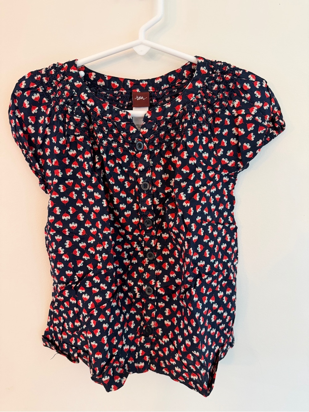 Tea Collection Navy Top with Red and White Heart Print